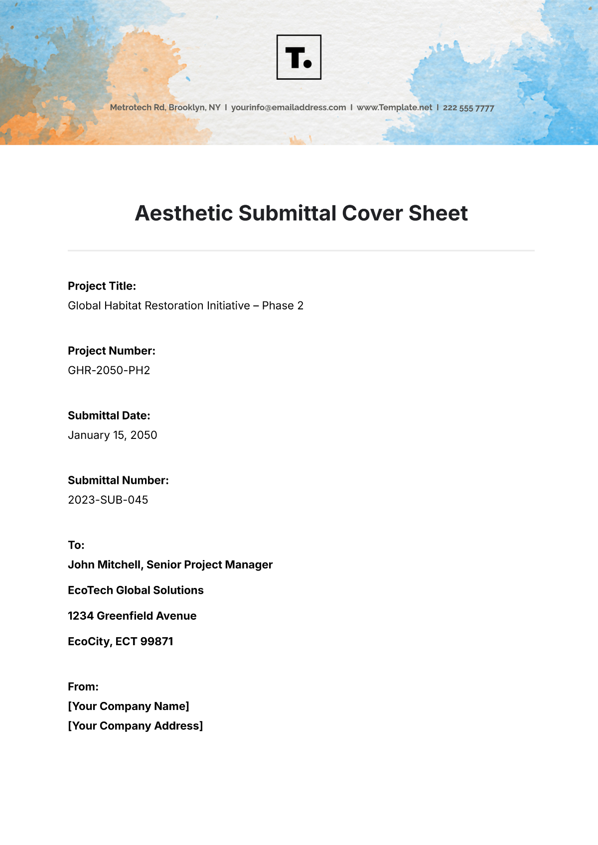 Aesthetic Submittal Cover Sheet Template - Edit Online & Download