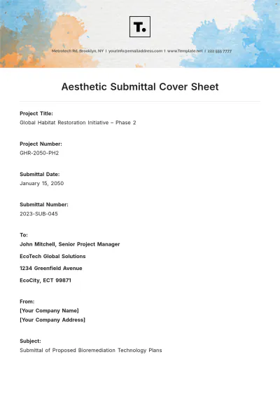 Free Aesthetic Submittal Cover Sheet Template to Edit Online