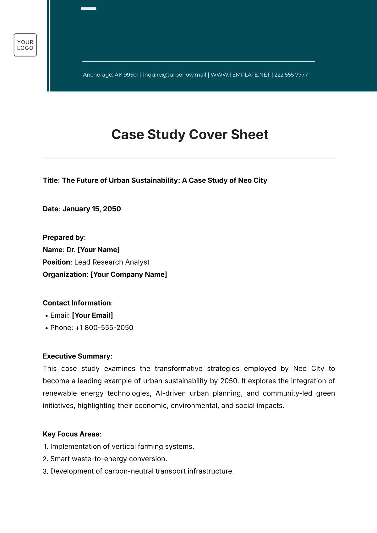 Case Study Cover Sheet Template - Edit Online & Download