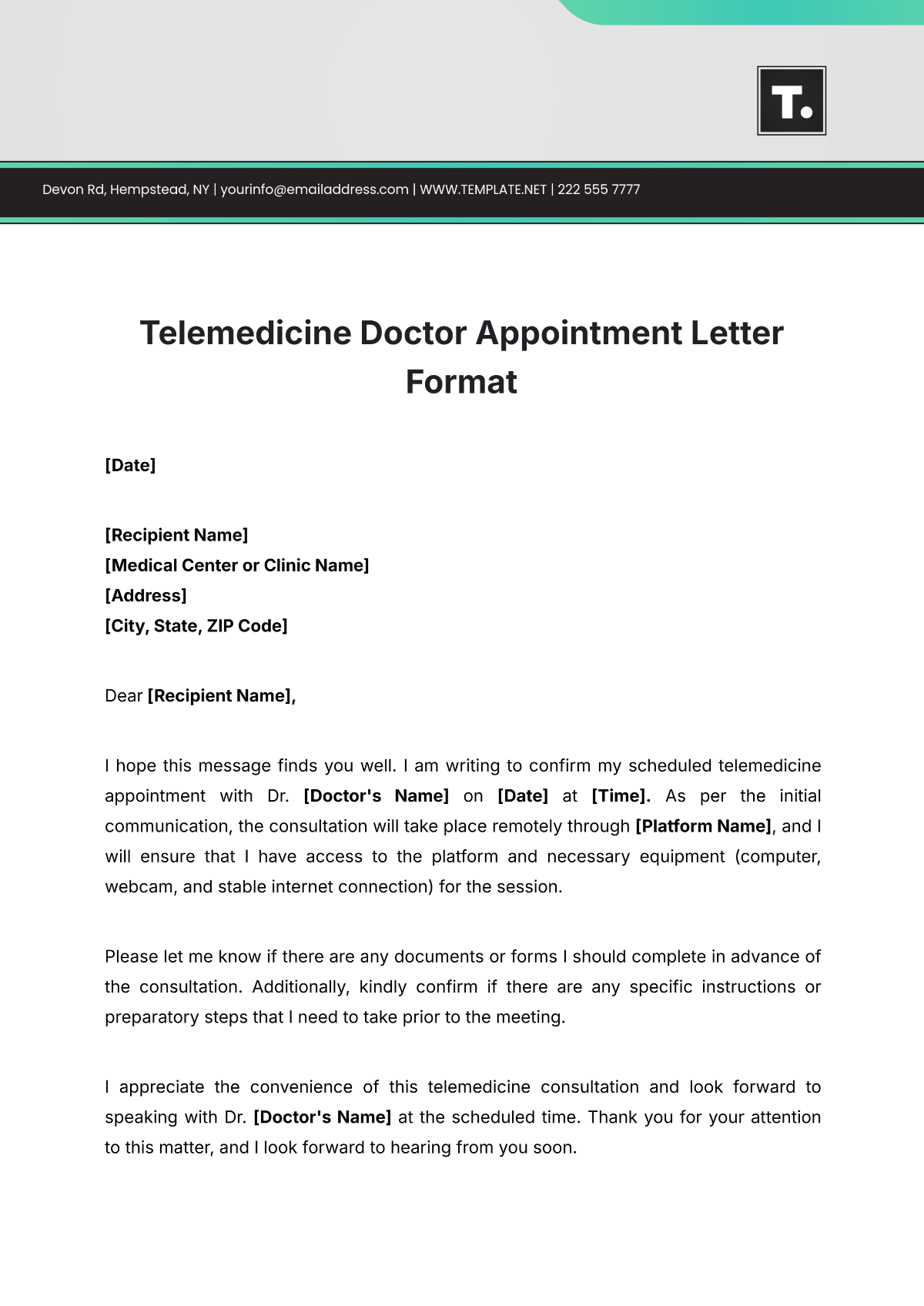 Telemedicine Doctor Appointment Letter Format Template - Edit Online & Download