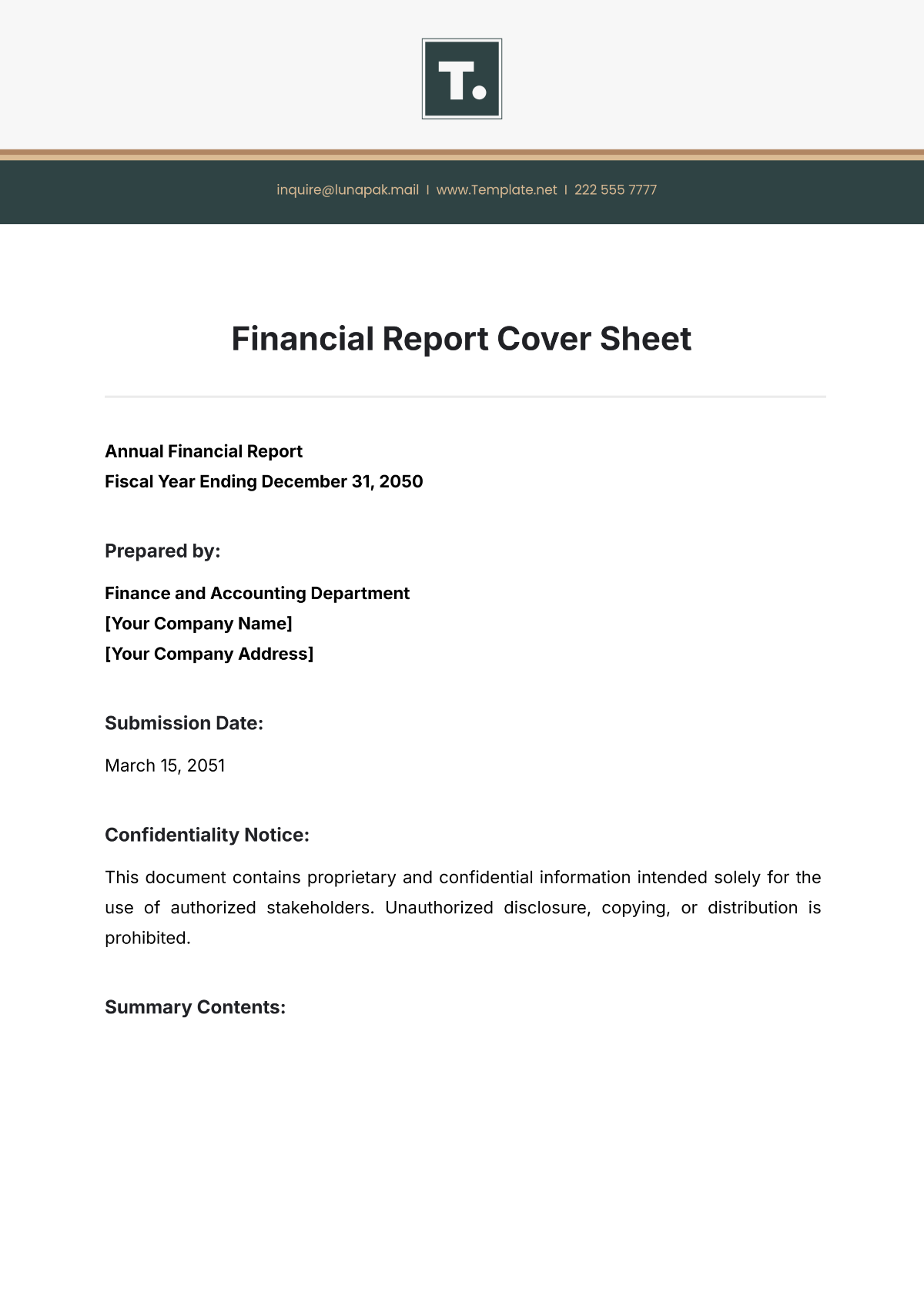 Financial Report Cover Sheet Template - Edit Online & Download