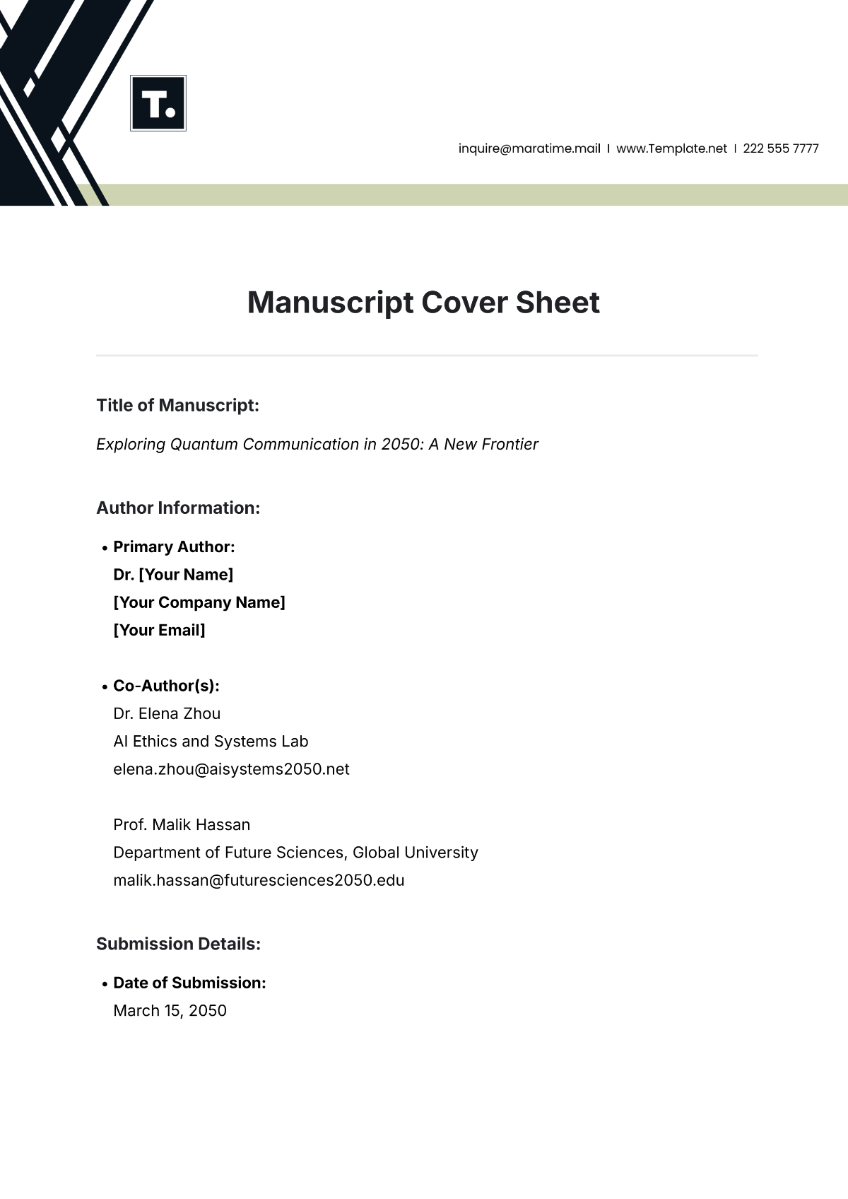 Manuscript Cover Sheet Template - Edit Online & Download