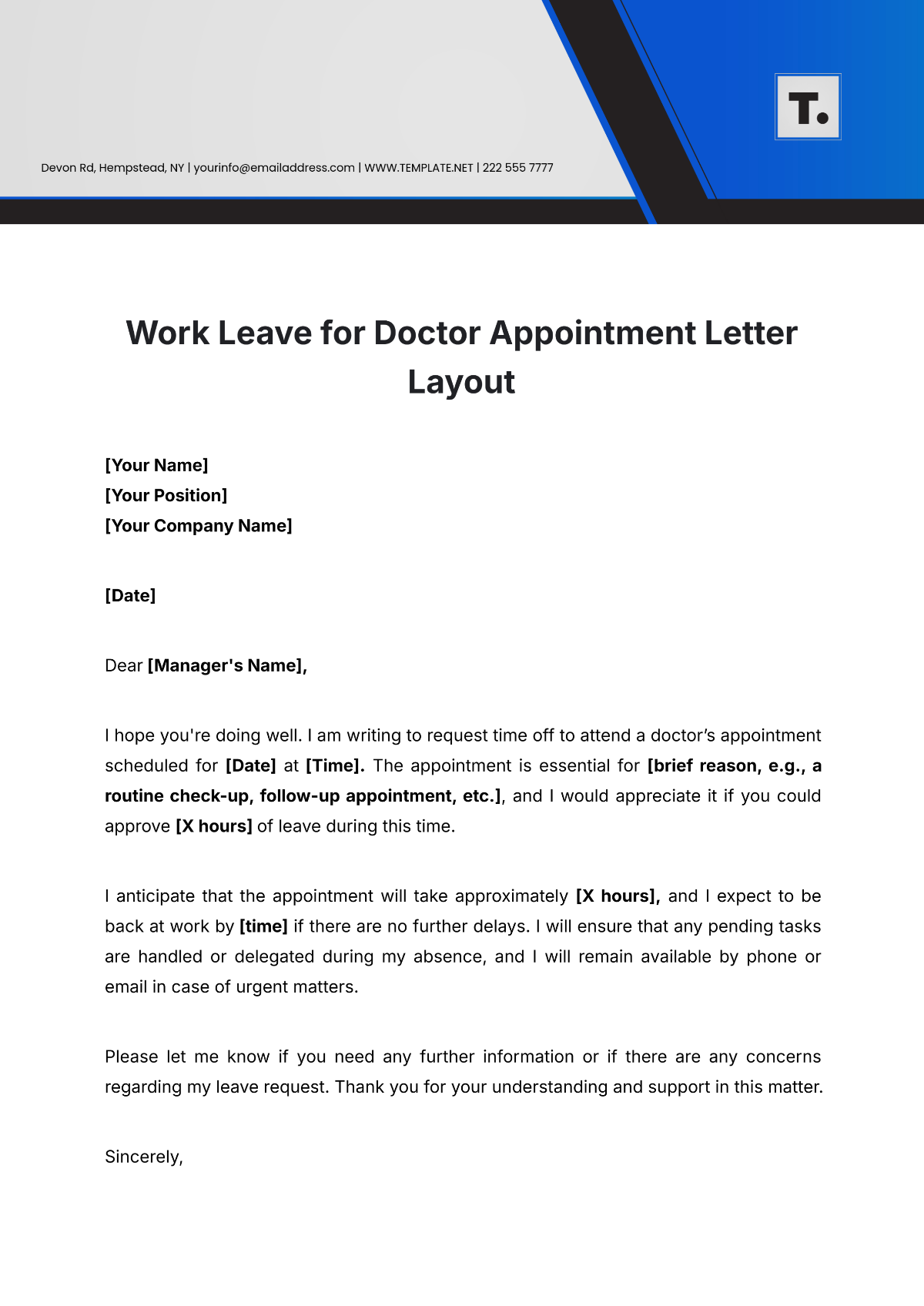 Work Leave for Doctor Appointment Letter Layout Template - Edit Online & Download