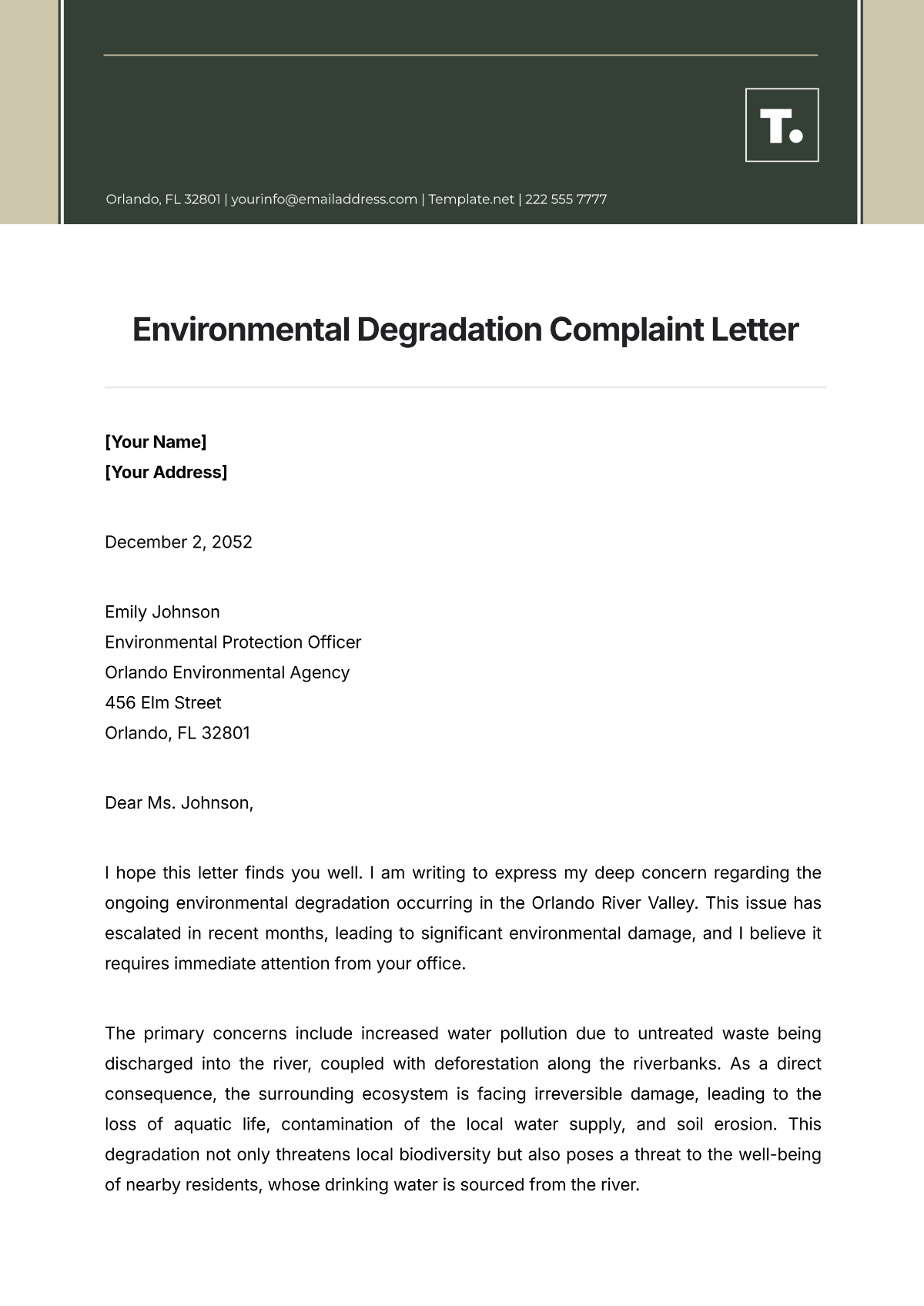 Environmental Degradation Complaint Letter Template - Edit Online & Download