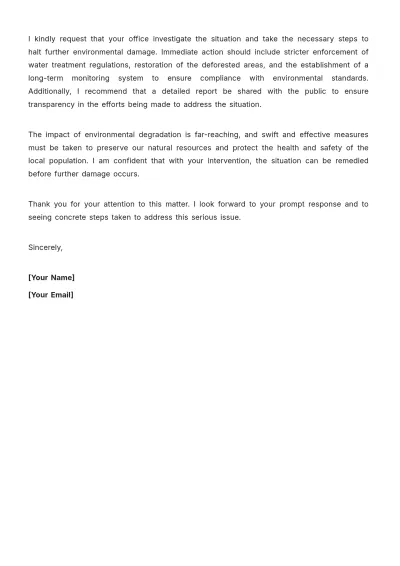 Free Environmental Degradation Complaint Letter Template to Edit Online