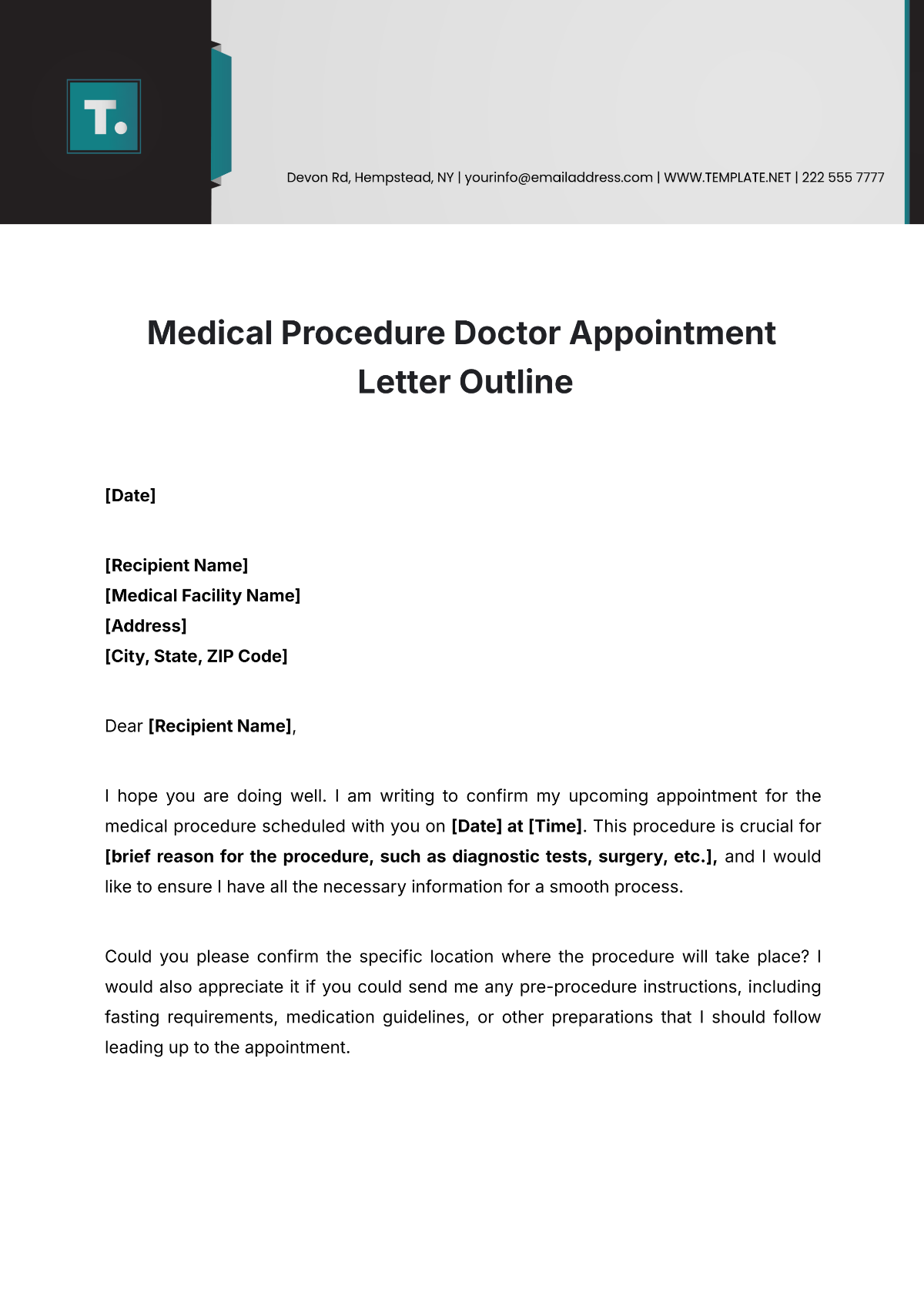 Medical Procedure Doctor Appointment Letter Outline Template - Edit Online & Download