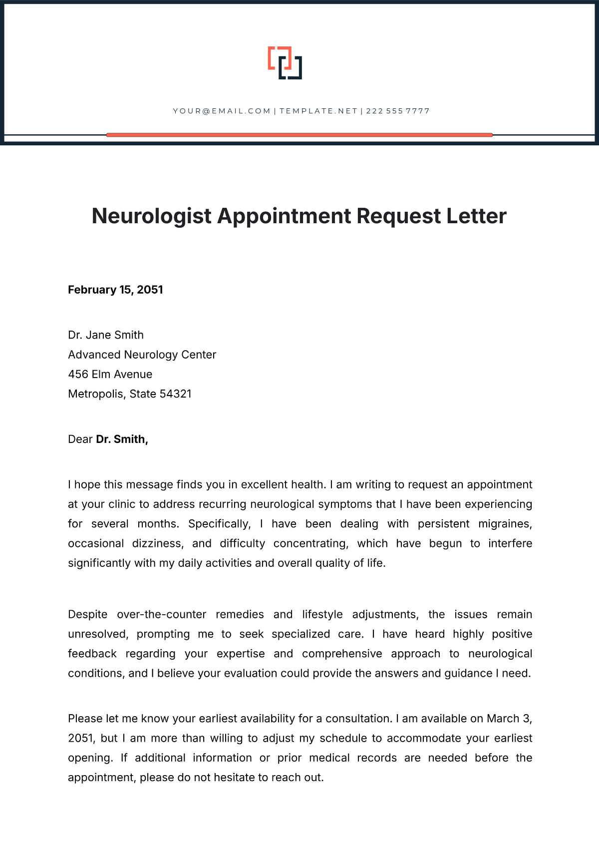 Neurologist Appointment Request Letter Template - Edit Online & Download