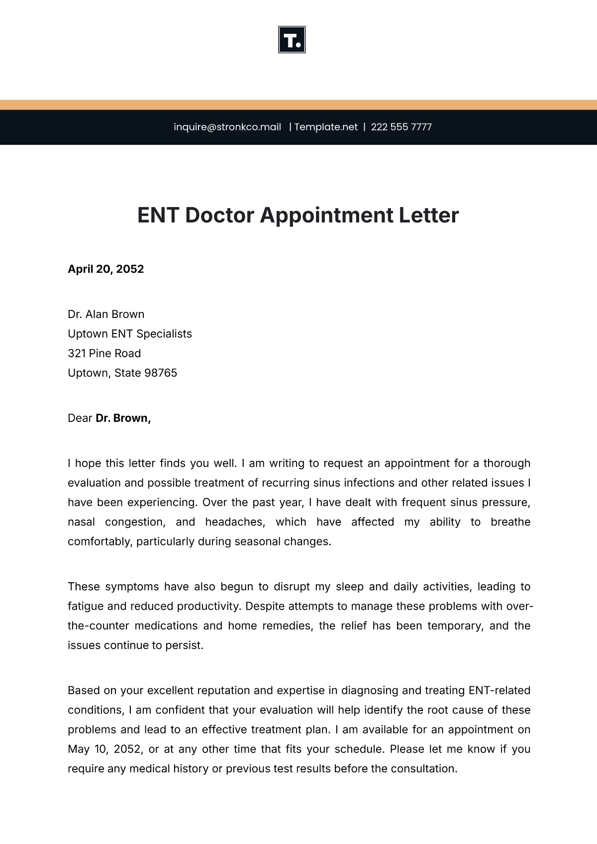 ENT Doctor Appointment Letter Template - Edit Online & Download