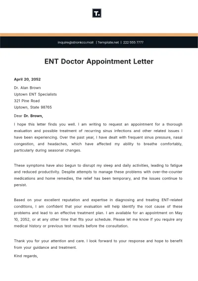 Free ENT Doctor Appointment Letter Template to Edit Online