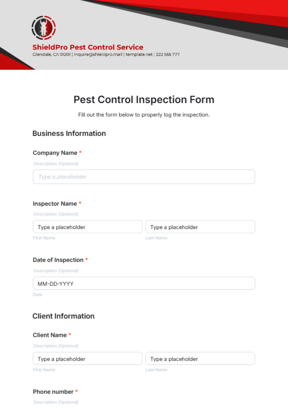 Pest Control Inspection Form Template - Edit Online & Download