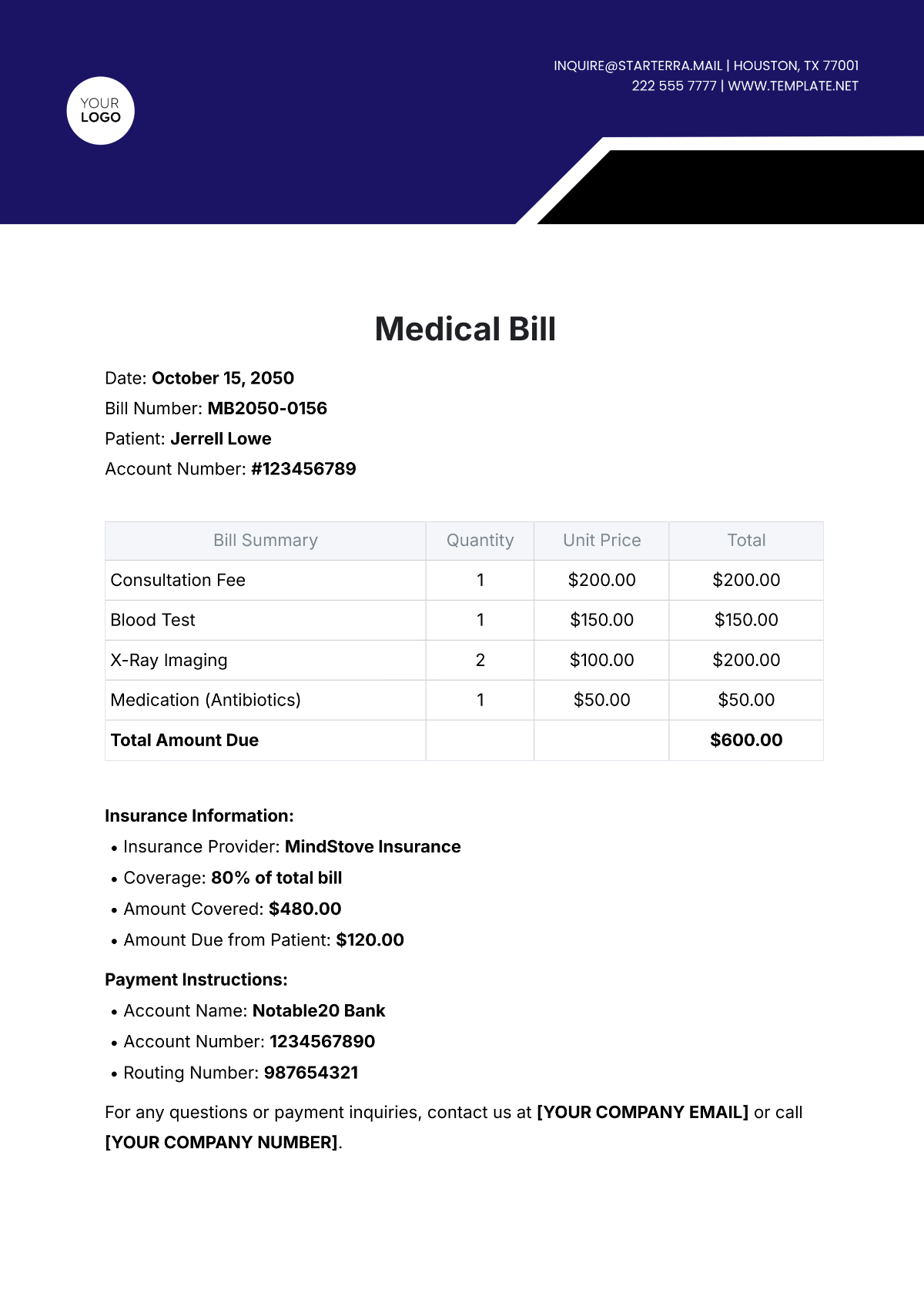 Medical Bill Template - Edit Online & Download