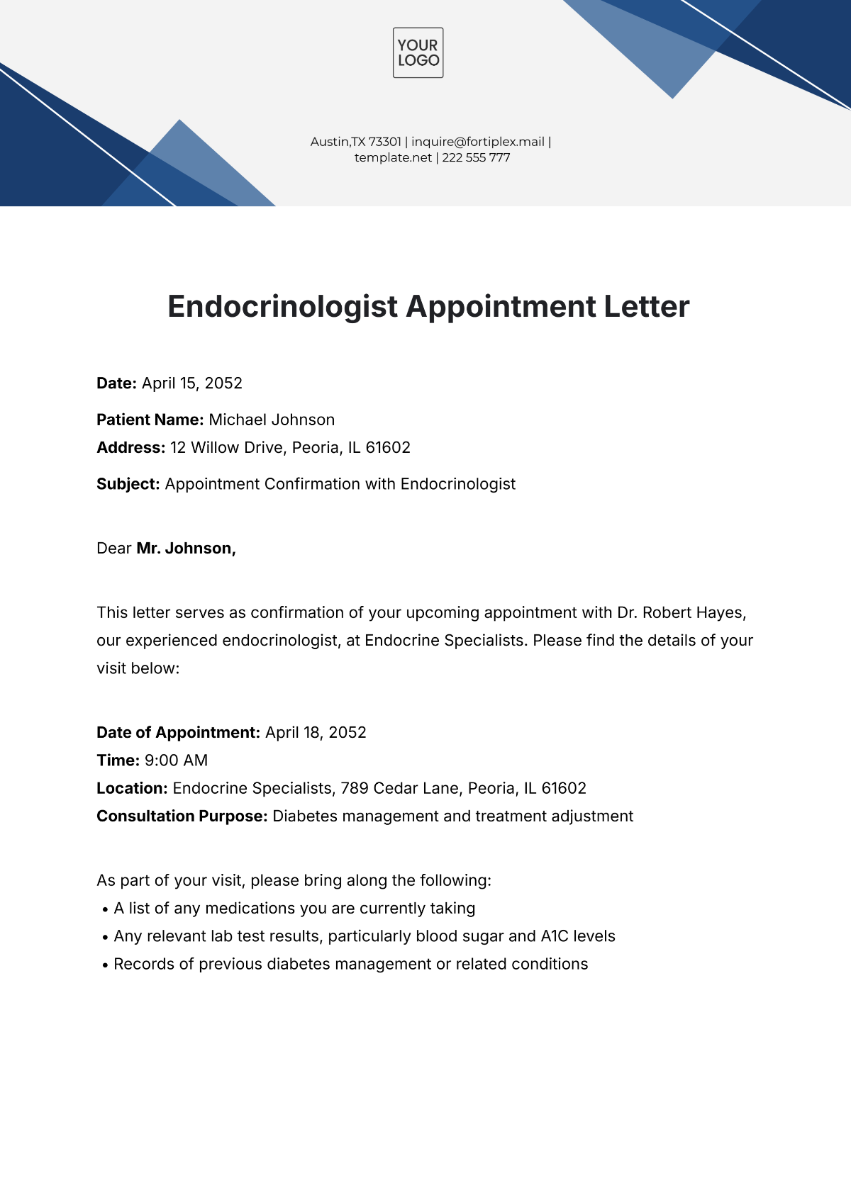 Endocrinologist Appointment Letter Template - Edit Online & Download