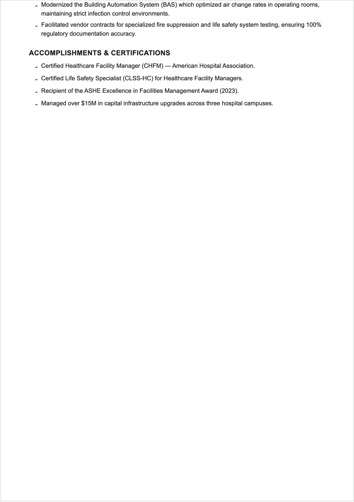 Free Hospital Maintenance Manager ATS Resume Template