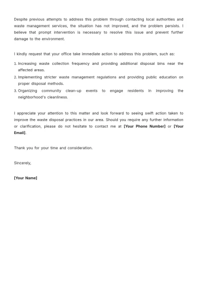 Free Printable Environment Waste Disposal Complaint Letter Template to Edit Online