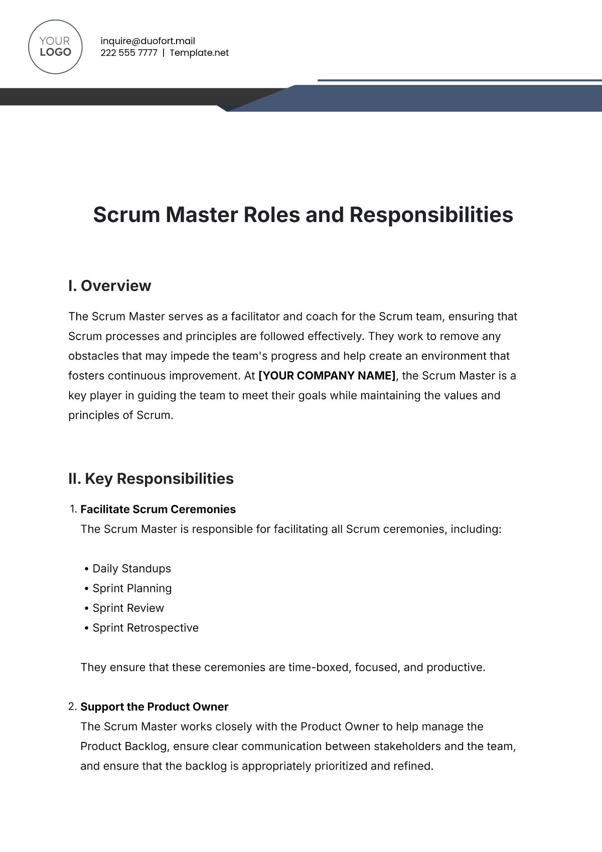 Scrum Master Roles and Responsibilities - Edit Online & Download