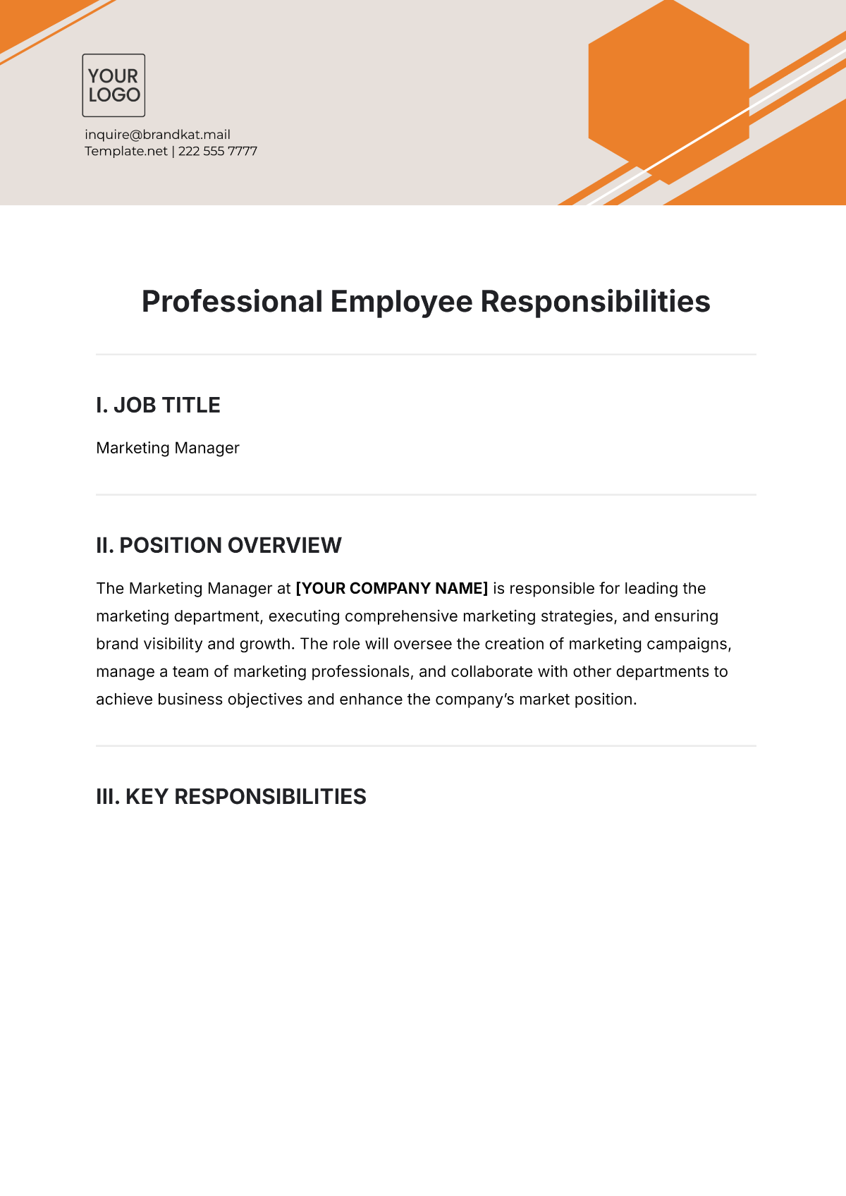 Professional Employee Responsibilities Template - Edit Online & Download