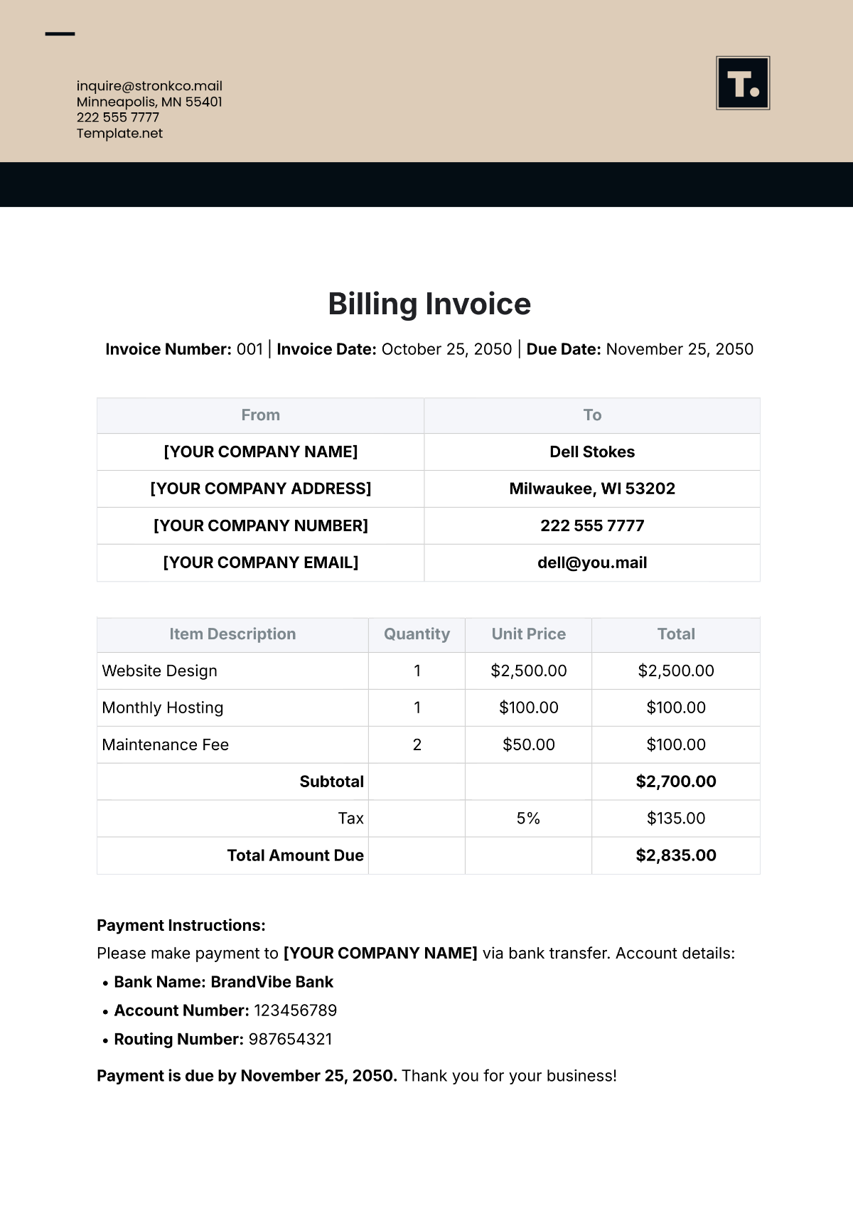 Billing Invoice Template - Edit Online & Download