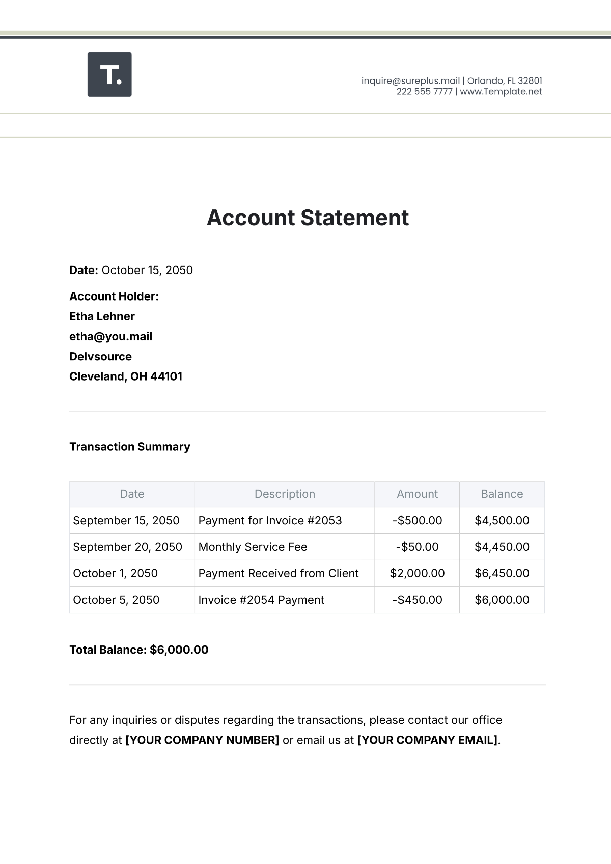 Account Statement Template - Edit Online & Download