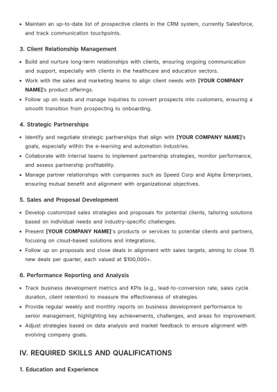 Free Business Development Roles and Responsibilities Template to Edit Online