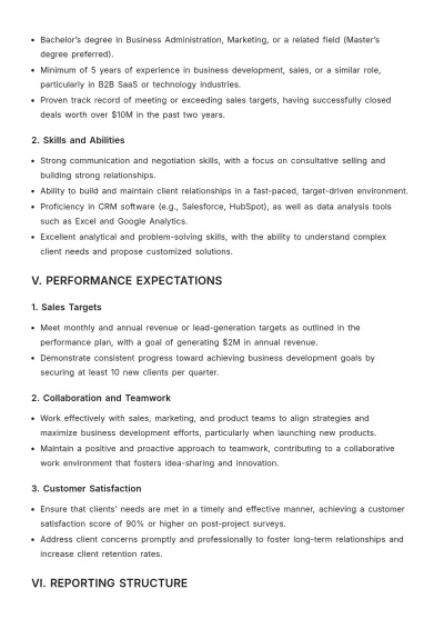 Free Business Development Roles and Responsibilities Template to Edit Online