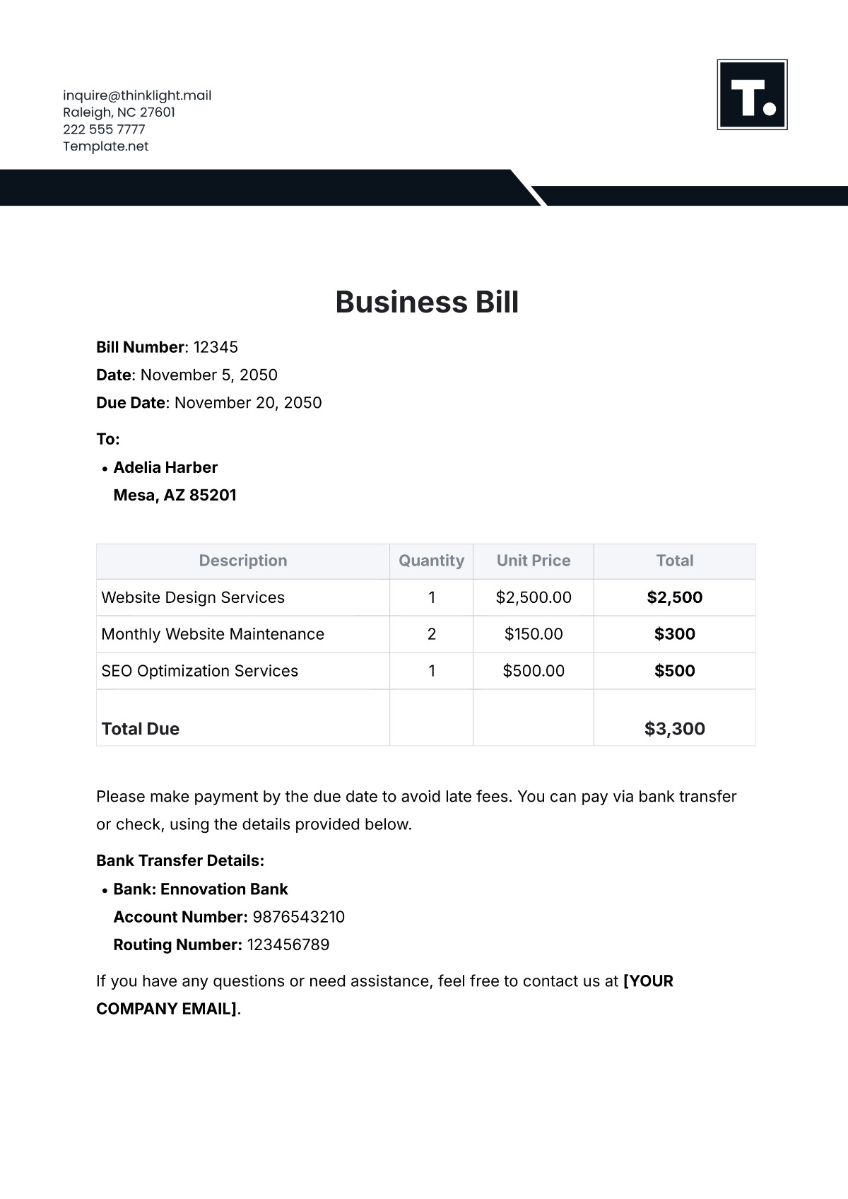 Business Bill Template - Edit Online & Download