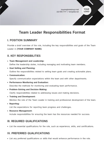 Free Team Leader Responsibilities Format Template to Edit Online