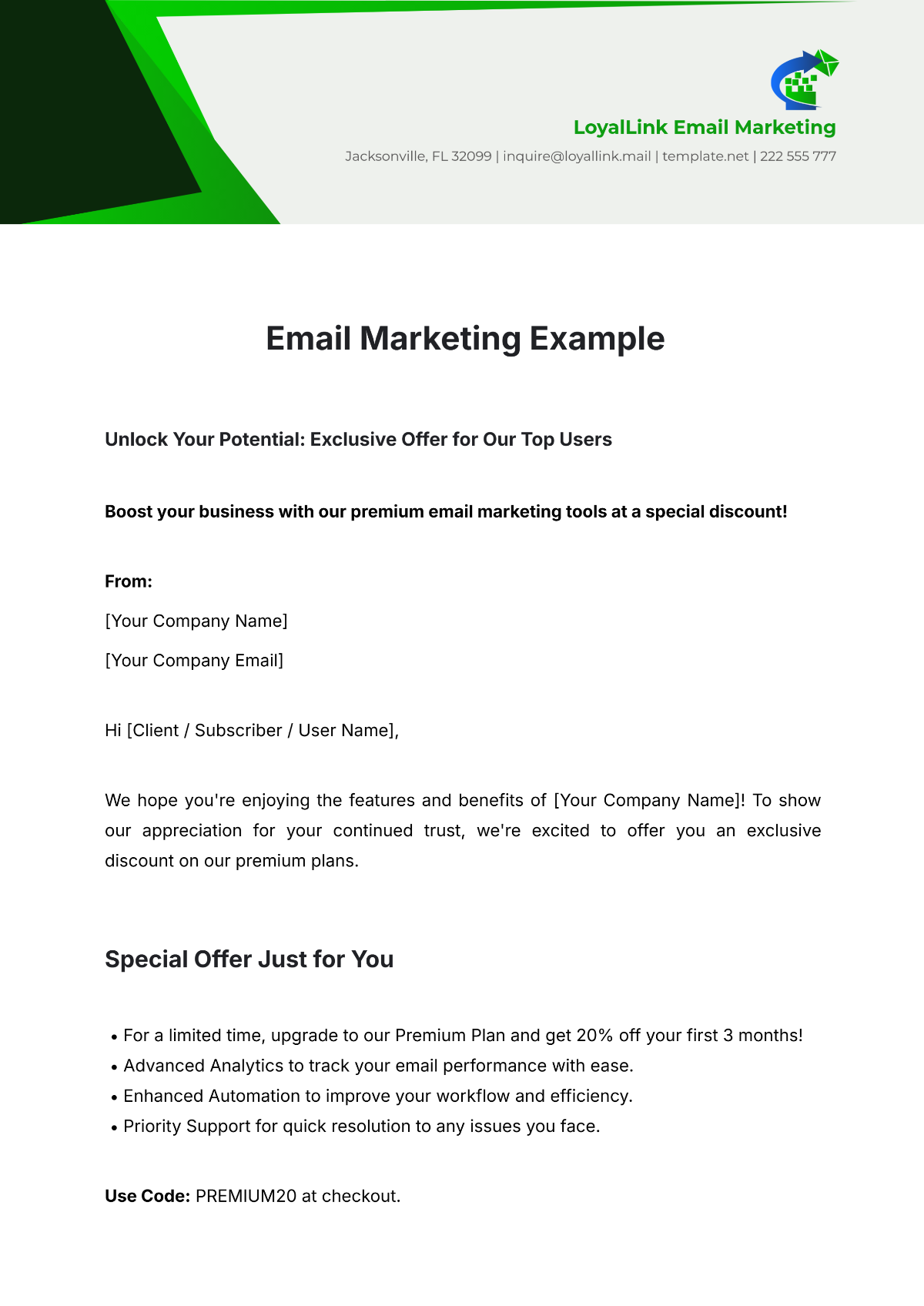 Email Marketing Example Template