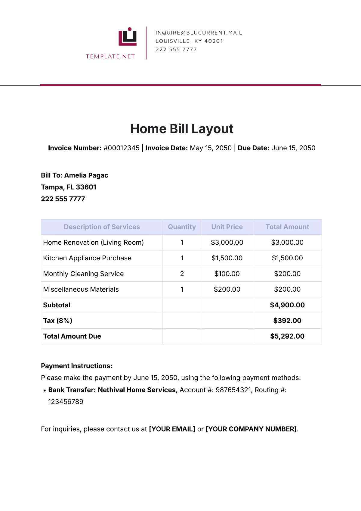 Home Bill Layout Template - Edit Online & Download