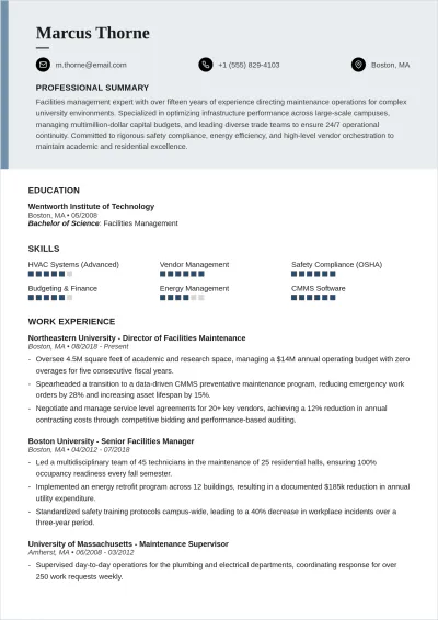 Free University Maintenance Manager ATS Resume Template