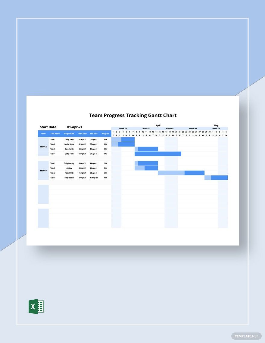 Team Progress Tracking Gantt Chart Template in Excel