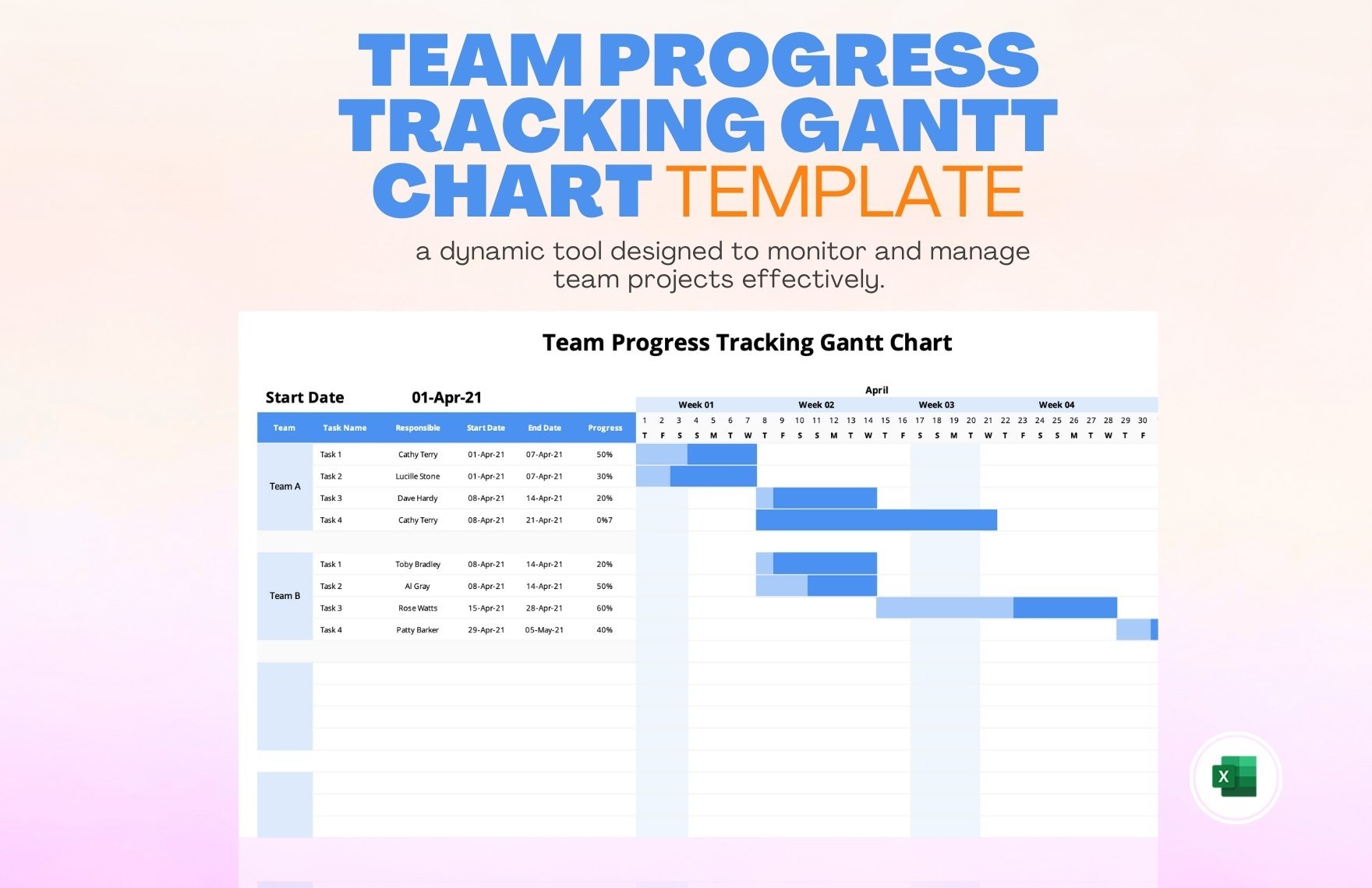 Team Progress Tracking Gantt Chart Template in Excel