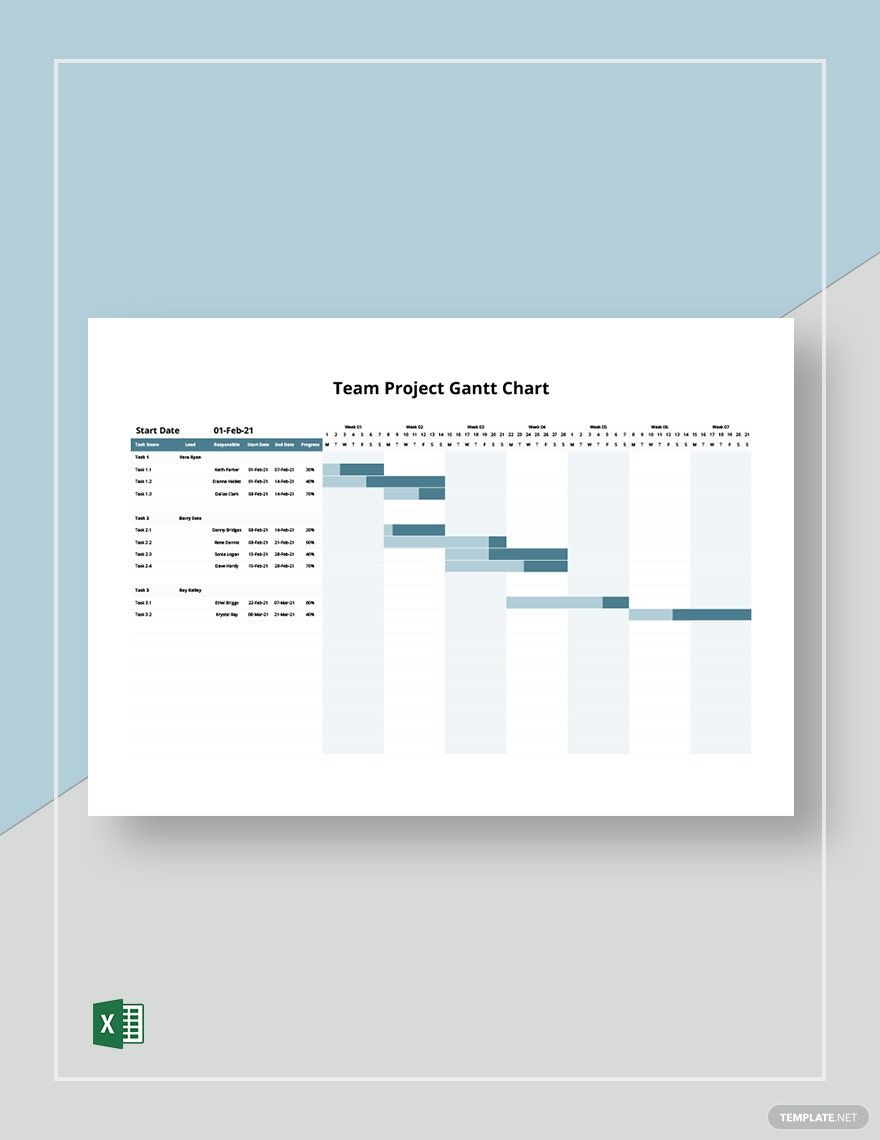 Team Project Gantt Chart Template in Excel