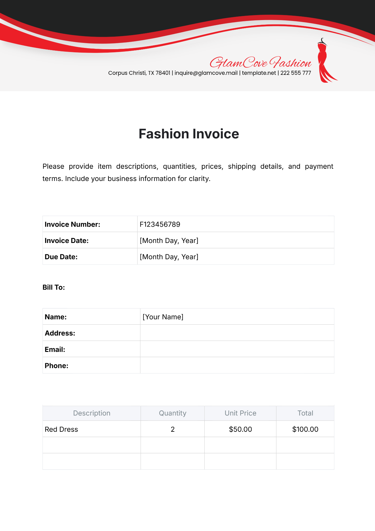 Fashion Invoice Template - Edit Online & Download