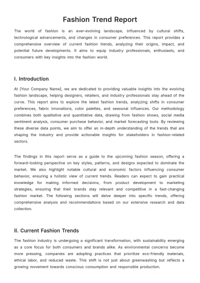 Free Fashion Trend Report Template to Edit Online