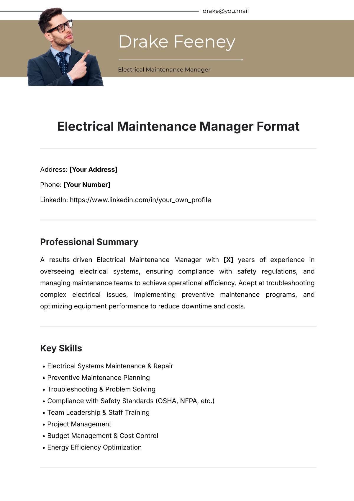 Electrical Maintenance Manager Format Template - Edit Online & Download