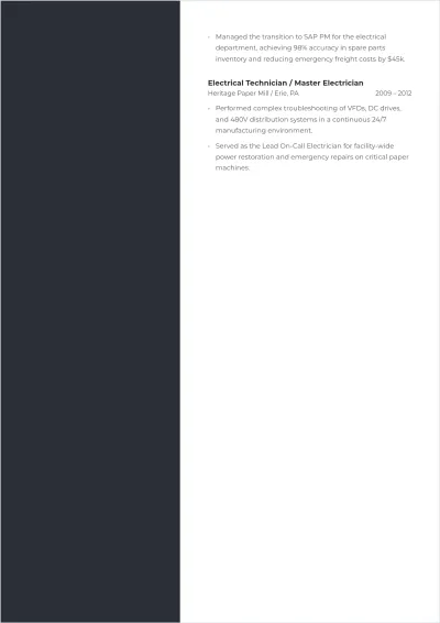 Free Electrical Maintenance Manager ATS Resume Template