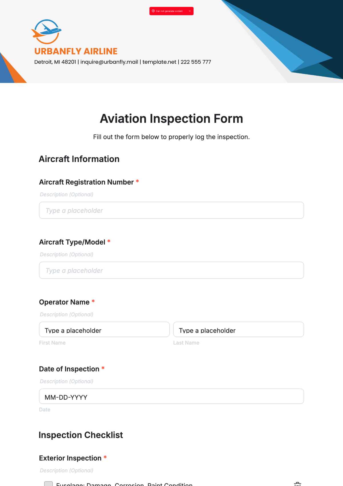 Aviation Inspection Form Template - Edit Online & Download