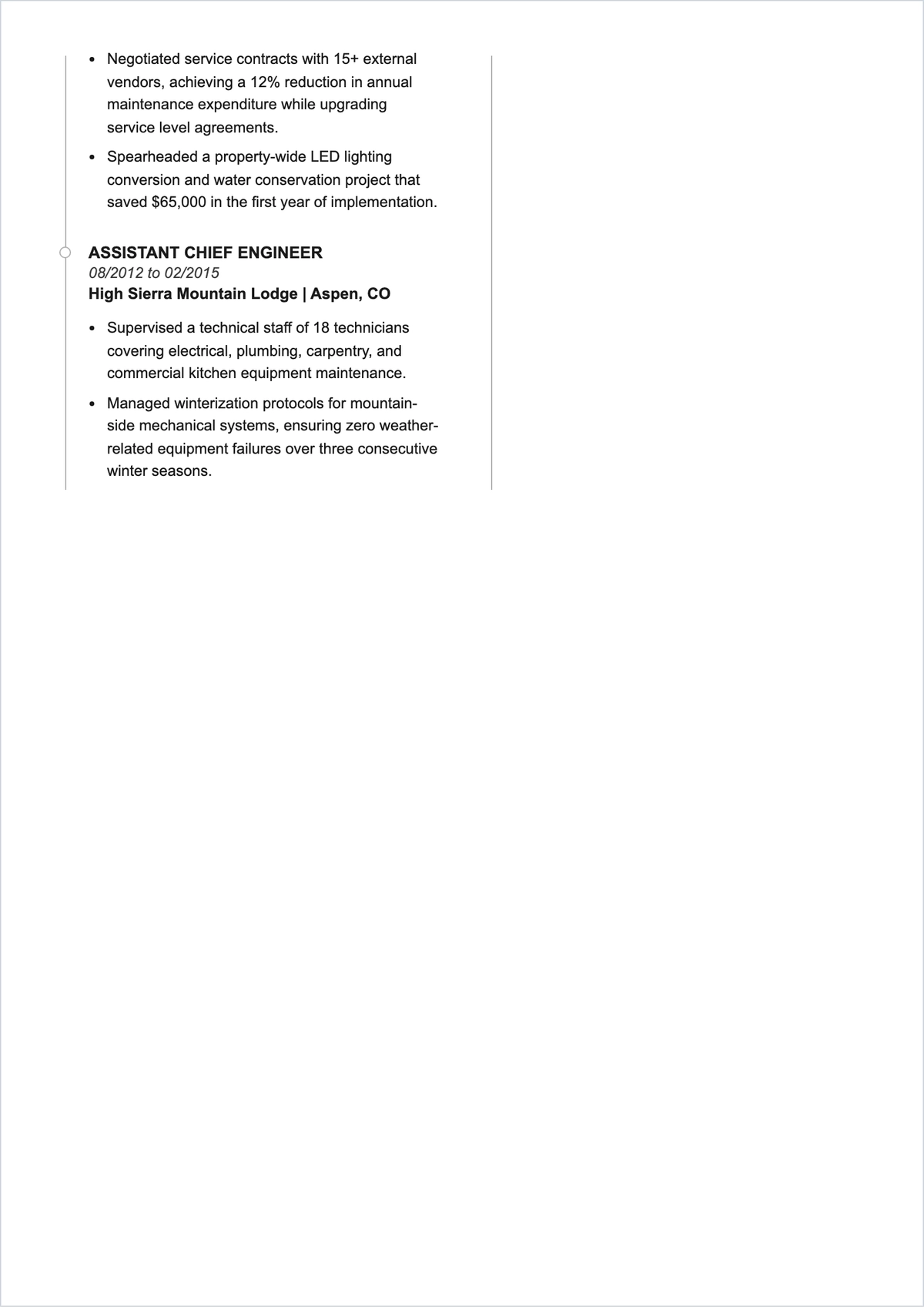 Free Resort Maintenance Manager ATS Resume Template, AI Resume Builder