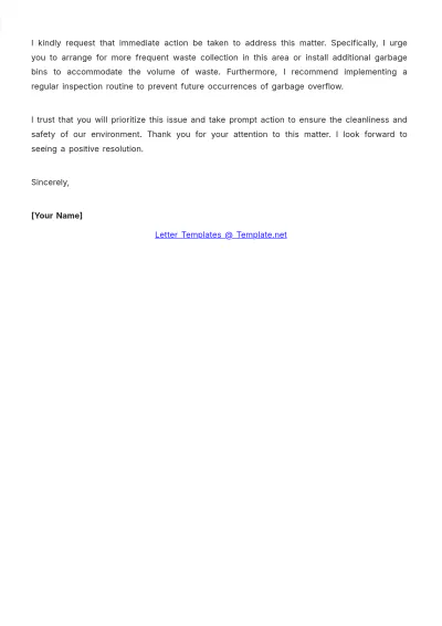 Free Environment Garbage Overflow Complaint Letter Template to Edit Online