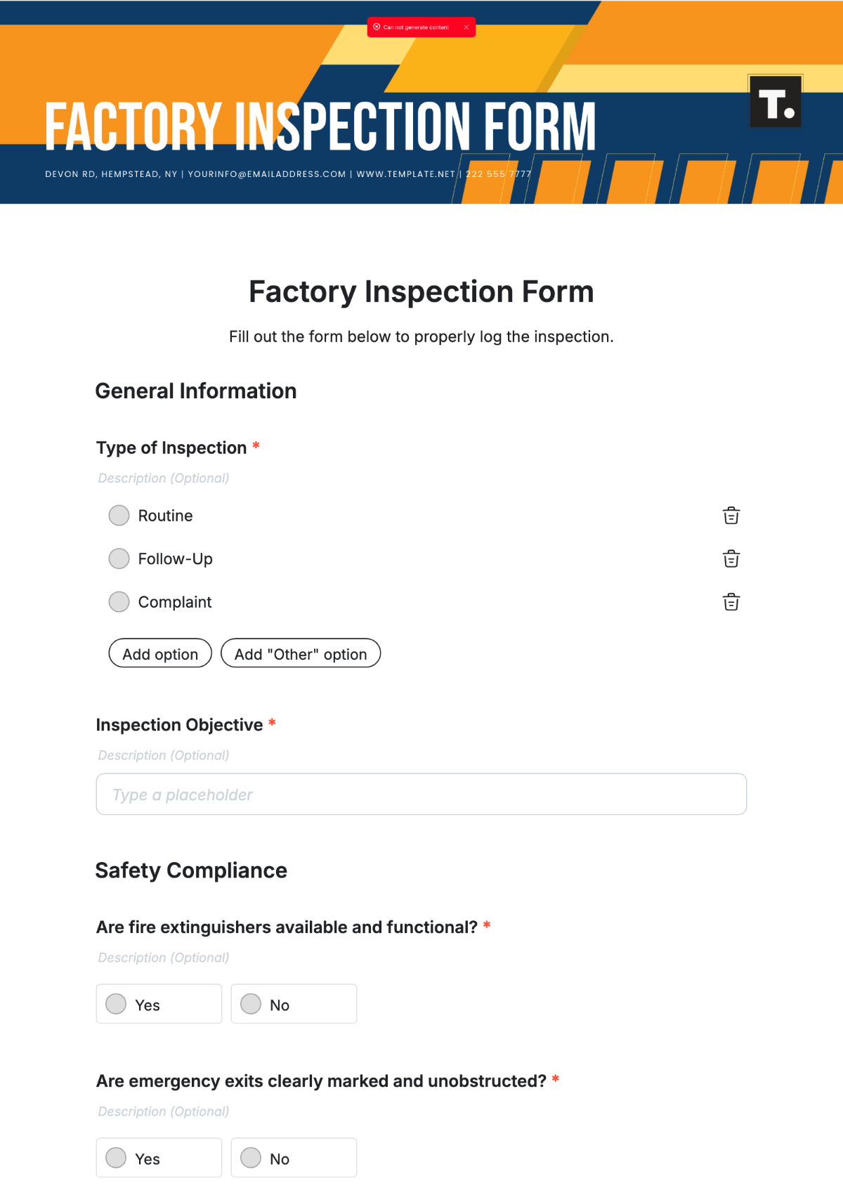 Factory Inspection Form Template - Edit Online & Download