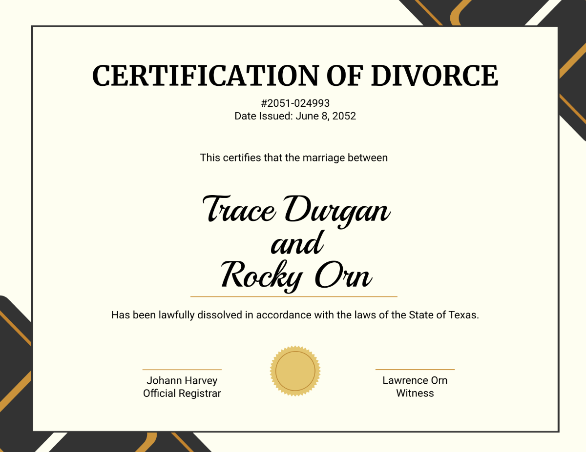 Free Personal Divorce Certificate Template - Edit Online & Download