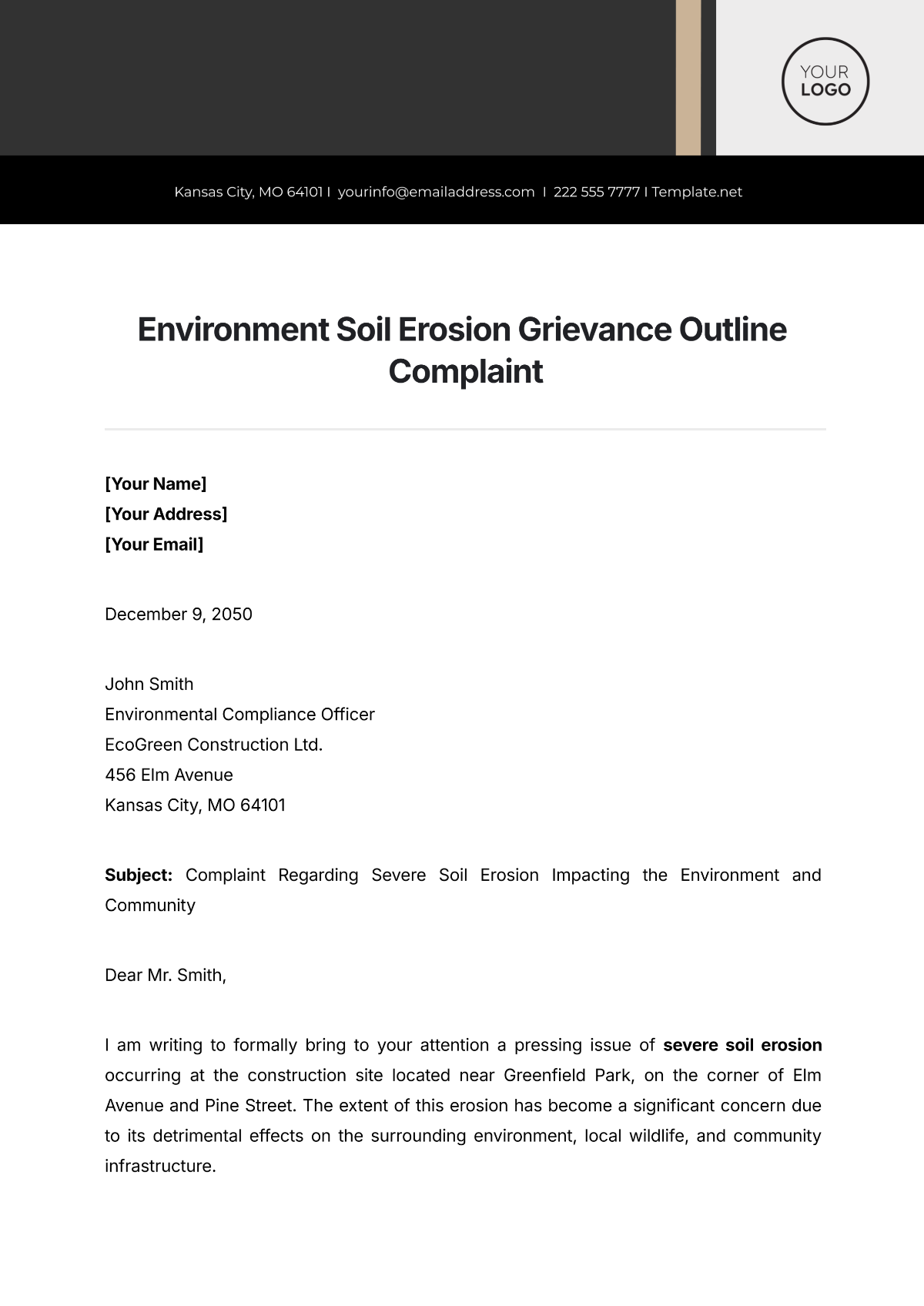 Environment Soil Erosion Grievance Outline Complaint Template - Edit Online & Download