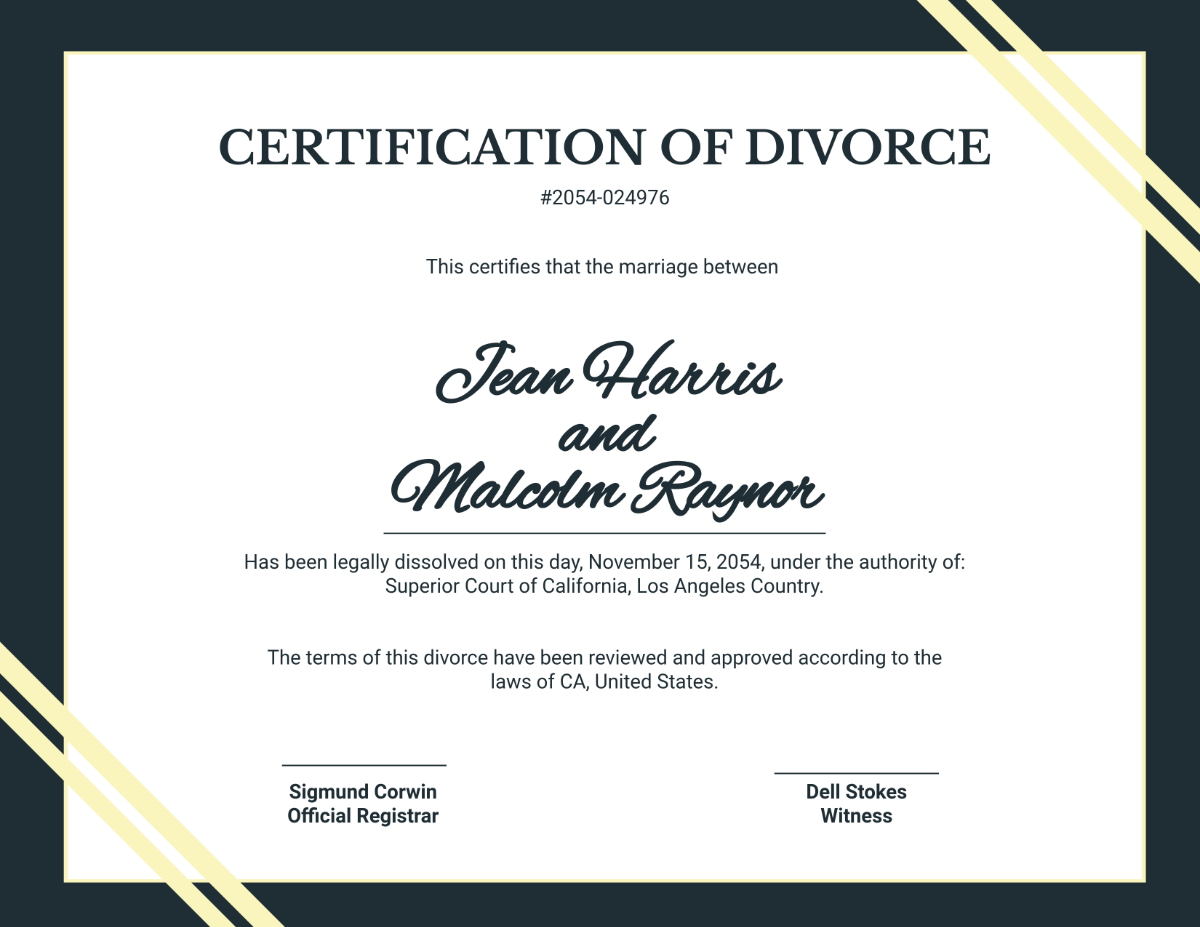 Free Sample Divorce Certificate Template - Edit Online & Download