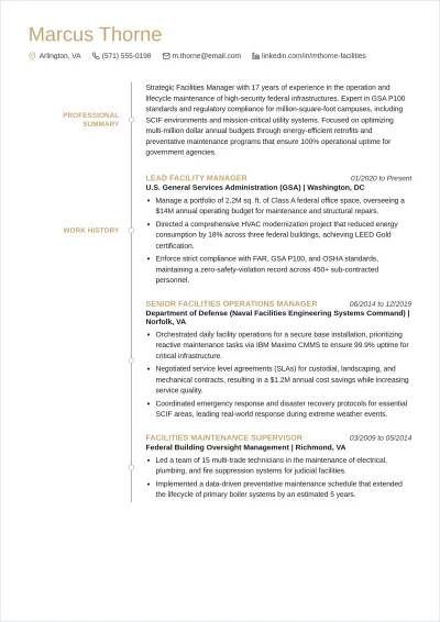Free Government Facility Maintenance Manager ATS Resume Template