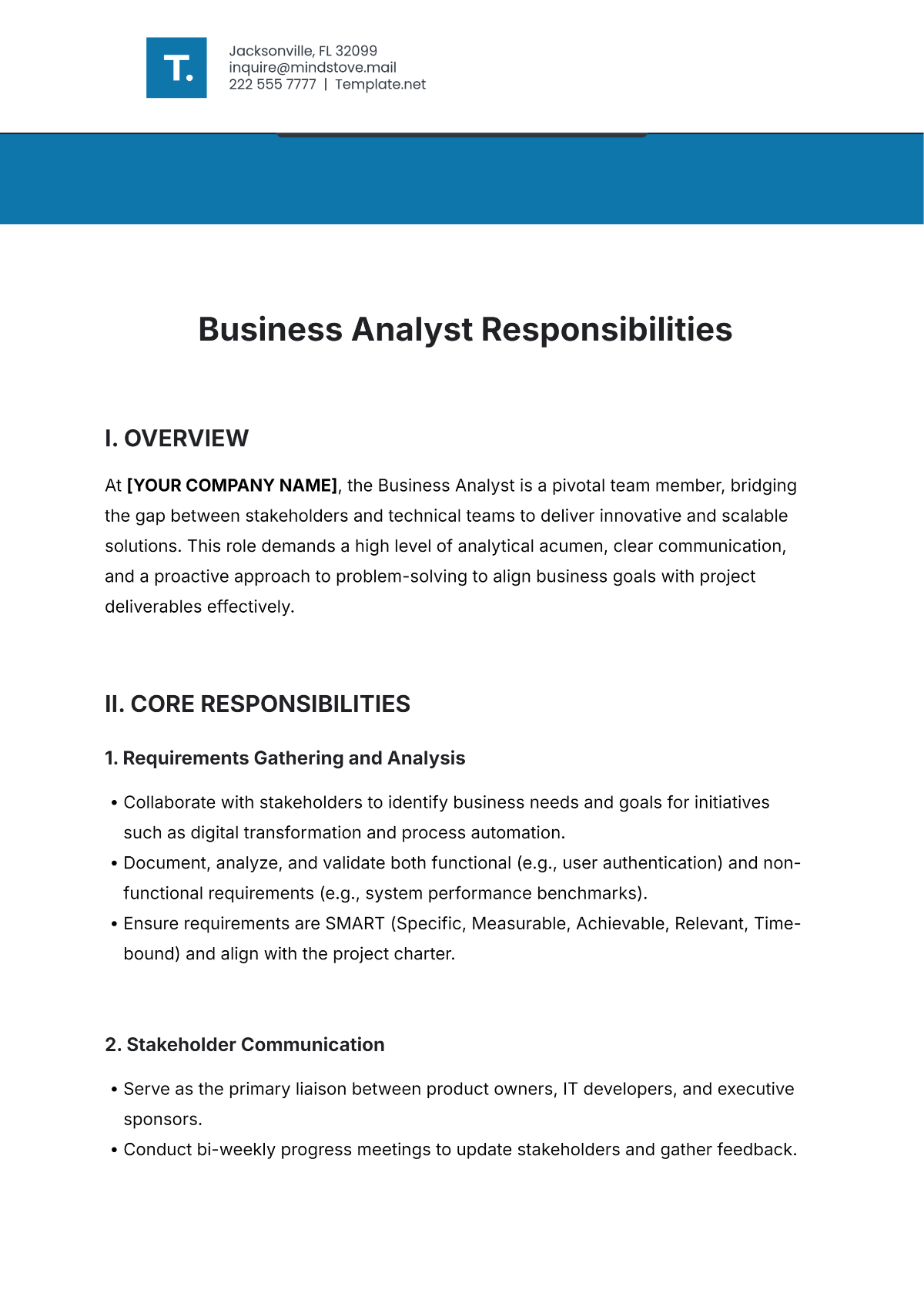 Business Analyst Responsibilities Template - Edit Online & Download