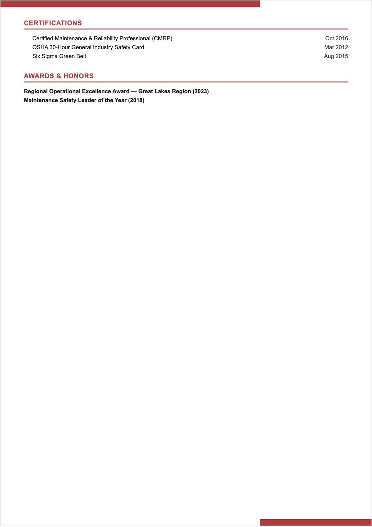 Free Senior Maintenance Manager ATS Resume Template, AI Resume Builder