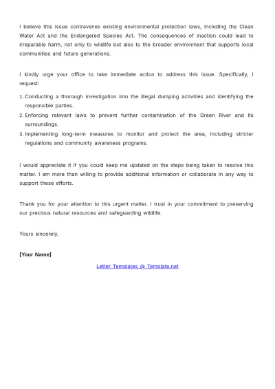Free Wildlife Environment Protection Complaint Letter Template to Edit Online
