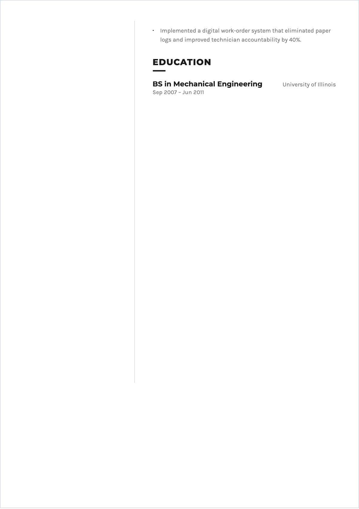 Free Professional Utility Maintenance Manager ATS Resume Template