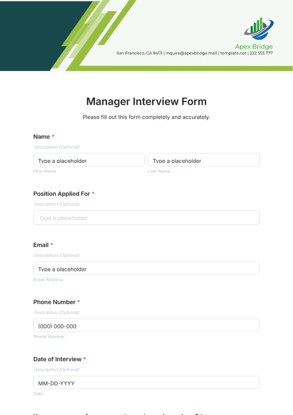 Manager Interview Form Template - Edit Online & Download