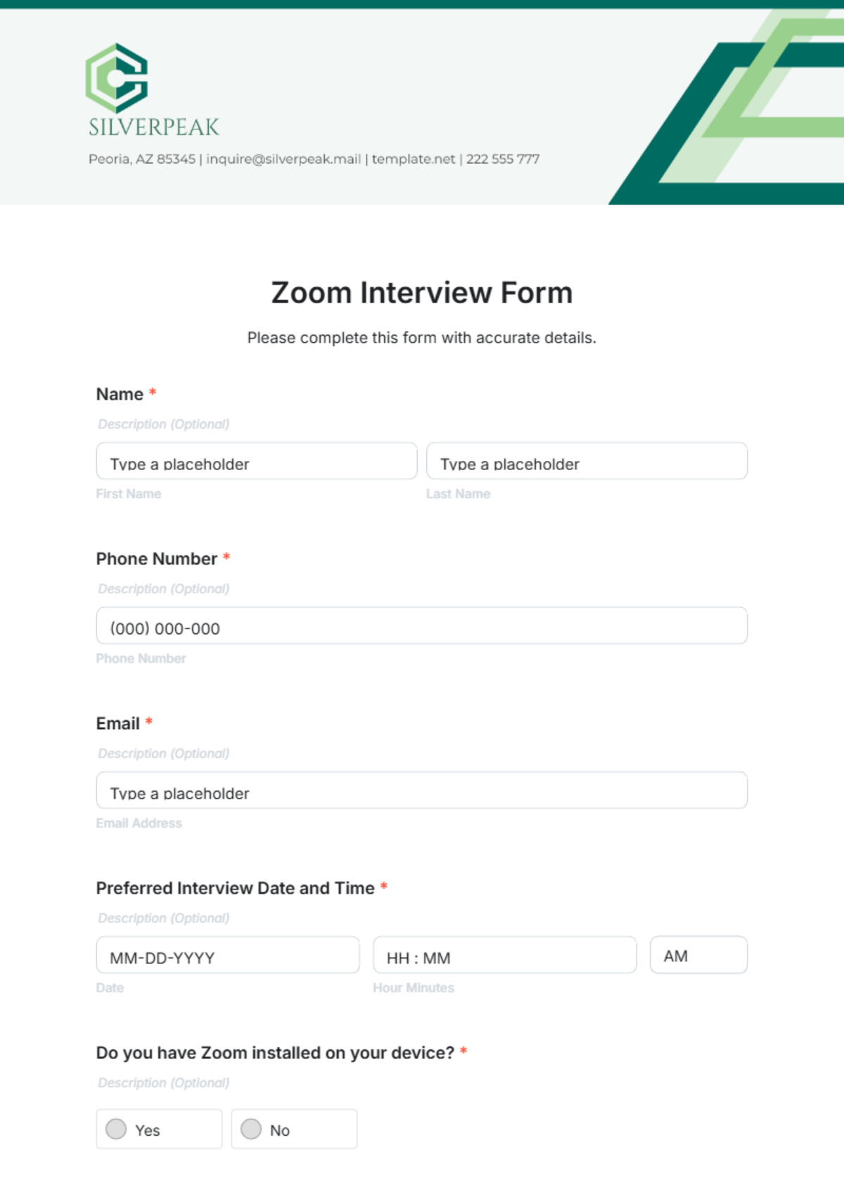 Zoom Interview Form Template - Edit Online & Download